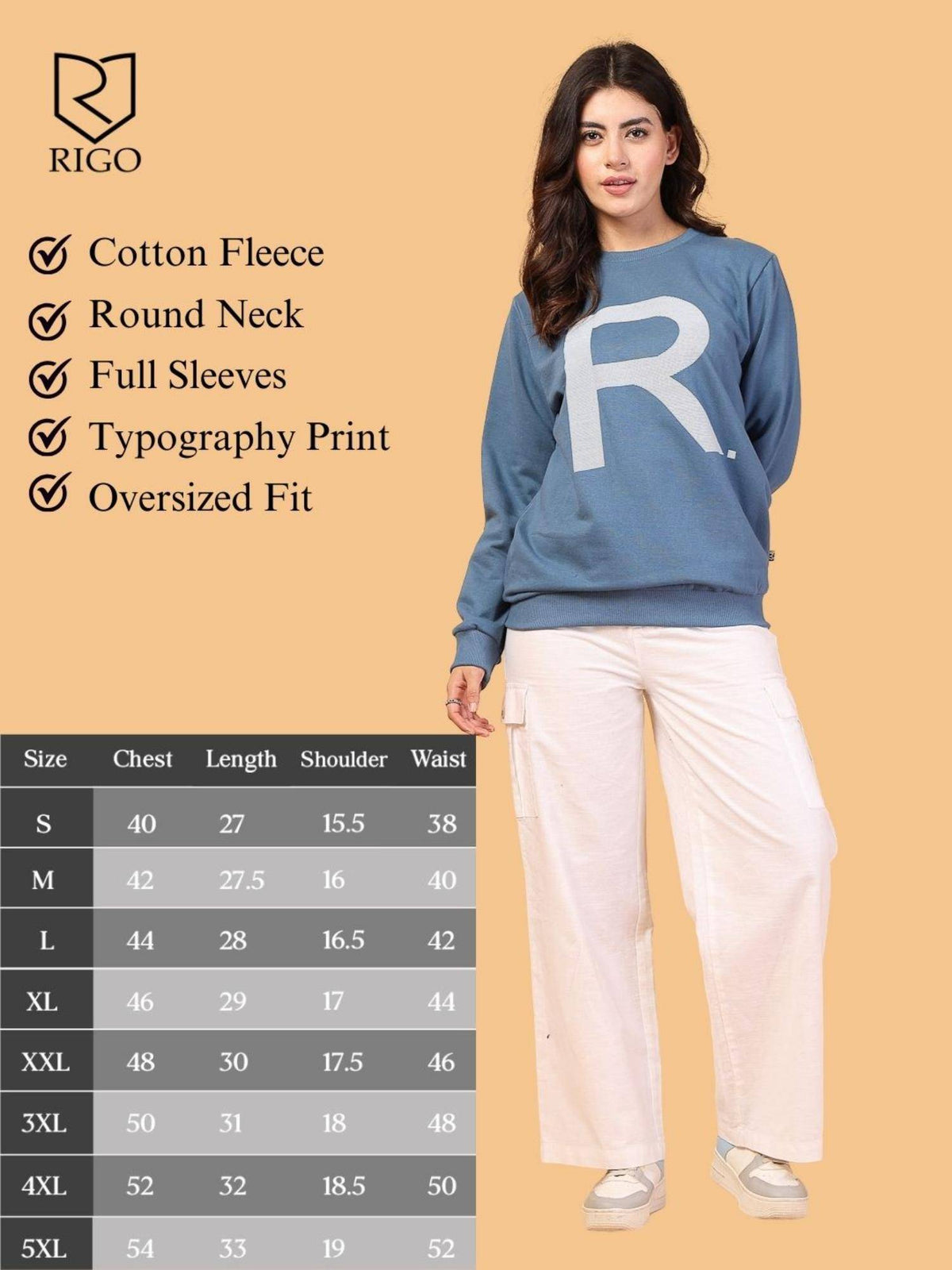 Women Light Blue Fleece Printed Oversized Sweatshirt | SS90 - view 3