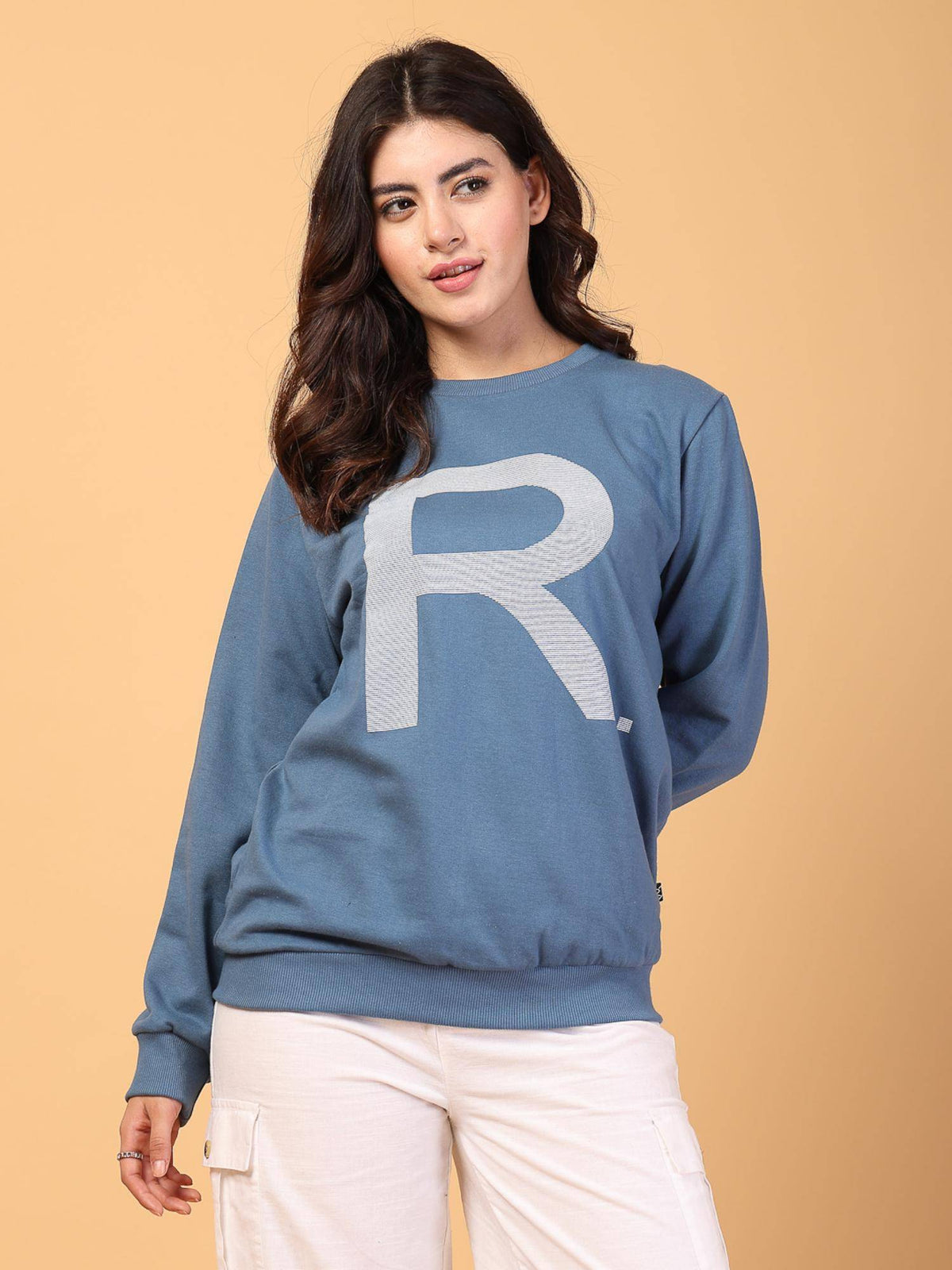 Women Light Blue Fleece Printed Oversized Sweatshirt | SS90 - view 4