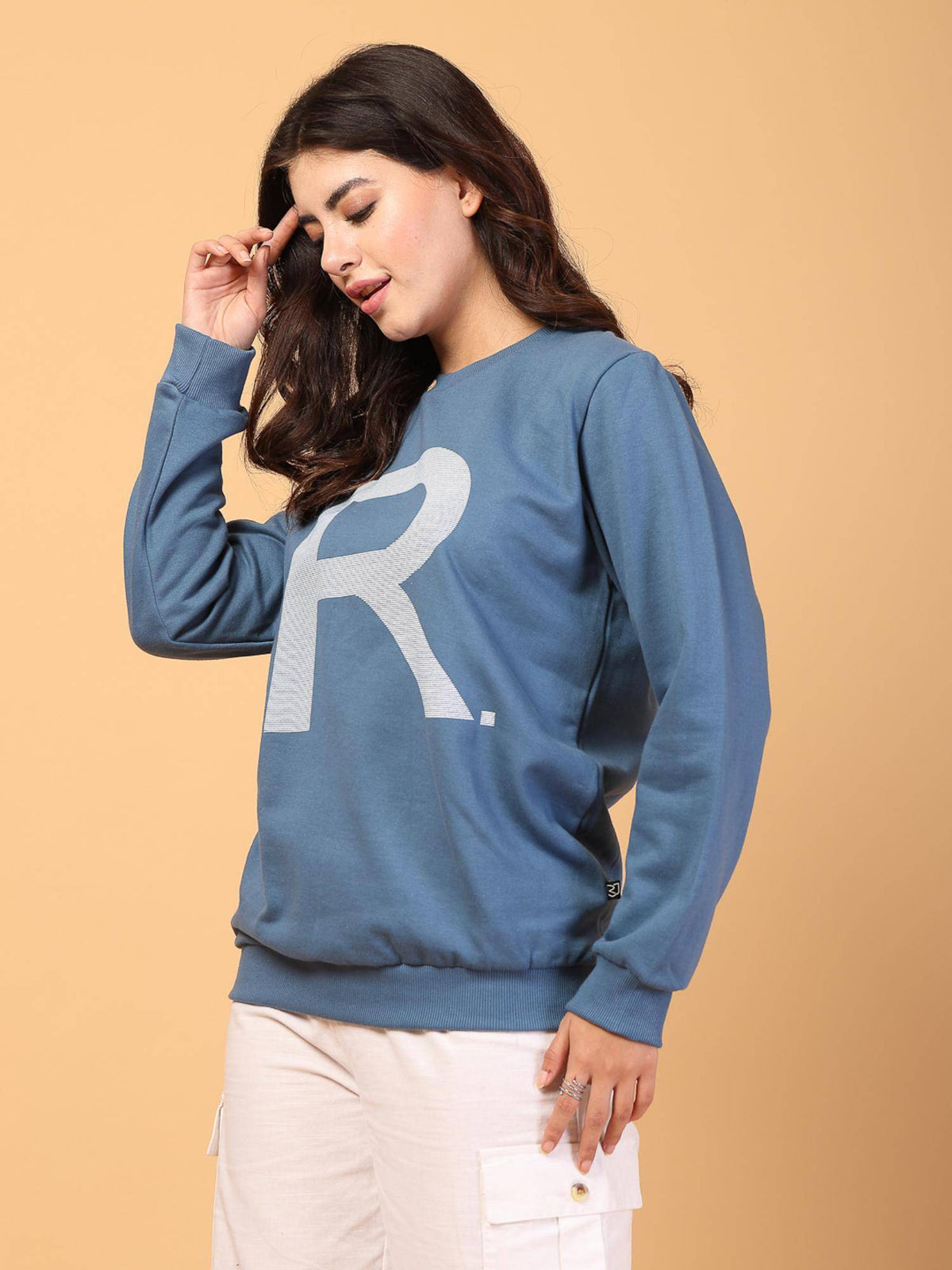 Women Light Blue Fleece Printed Oversized Sweatshirt | SS90 - view 5