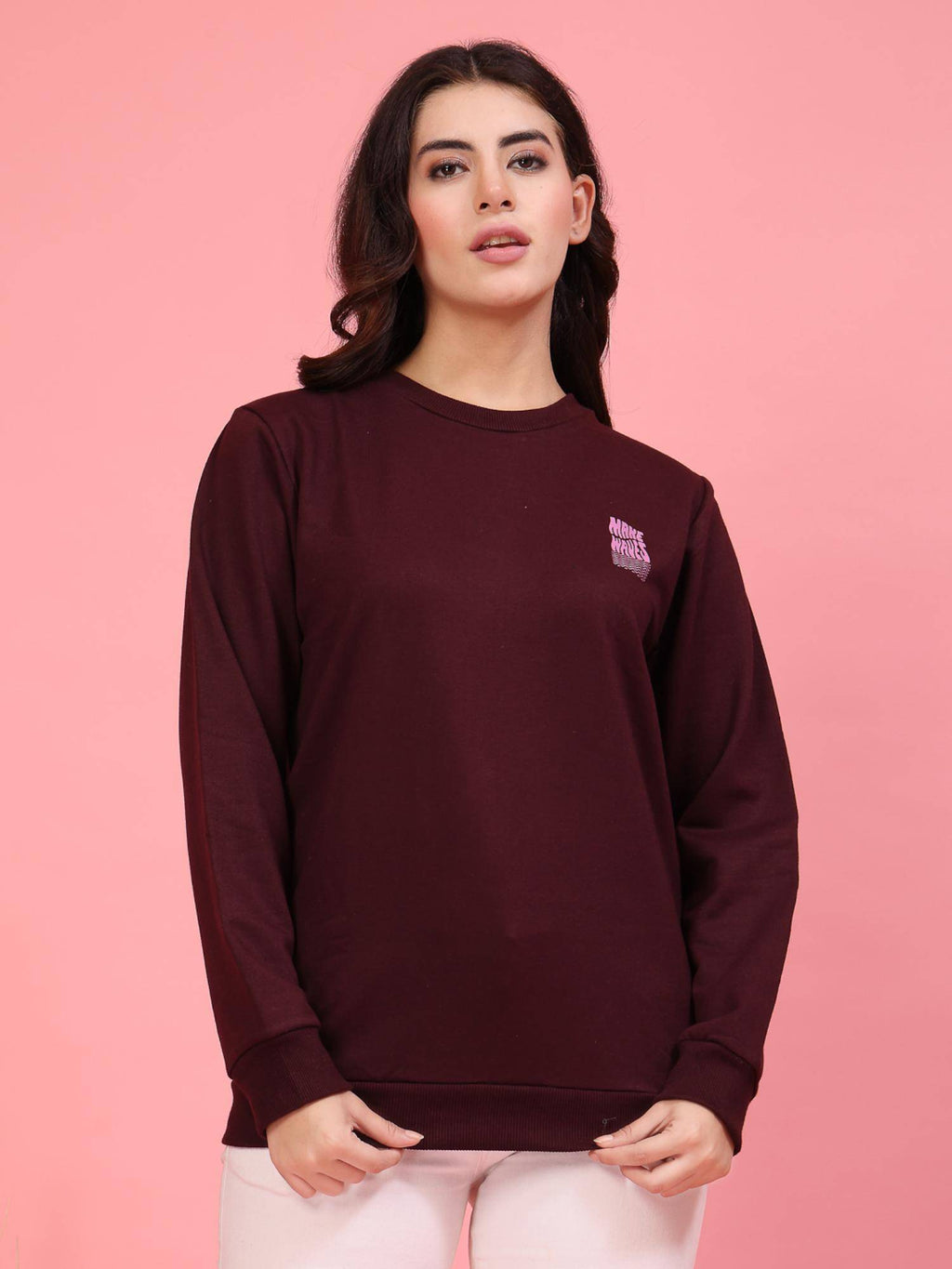 Women Wine Printed Oversized Sweatshirt | SS90 - view 1