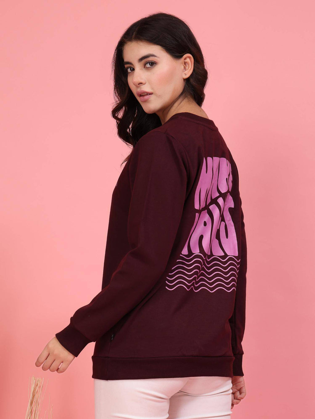 Women Wine Printed Oversized Sweatshirt | SS90 - view 3