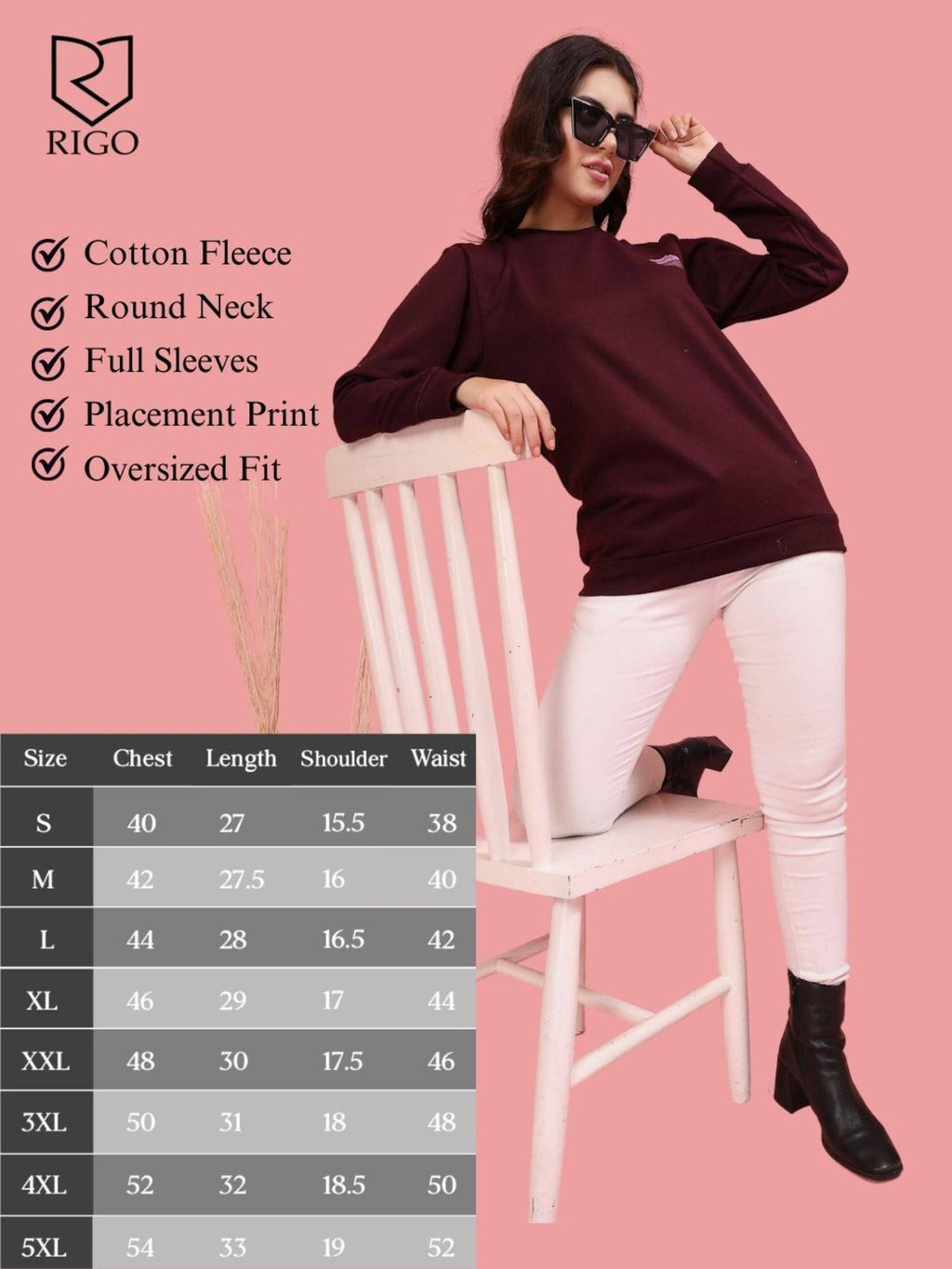 Women Wine Printed Oversized Sweatshirt | SS90 - view 4