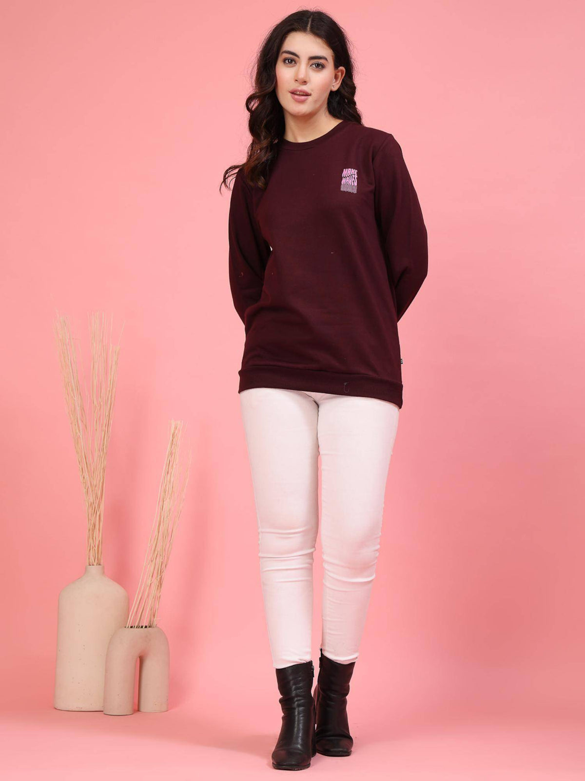 Women Wine Printed Oversized Sweatshirt | SS90 - view 7