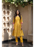 Yellow Geometric Printed A-Line Kurta | FY93 - view 1