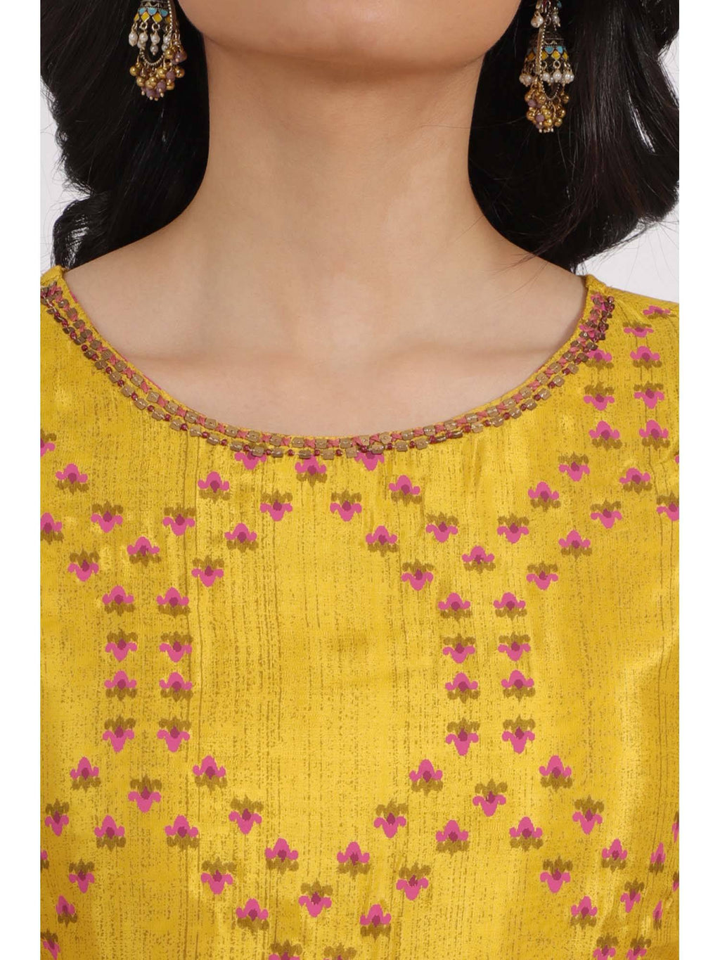 Yellow Geometric Printed A-Line Kurta | FY93 - view 2