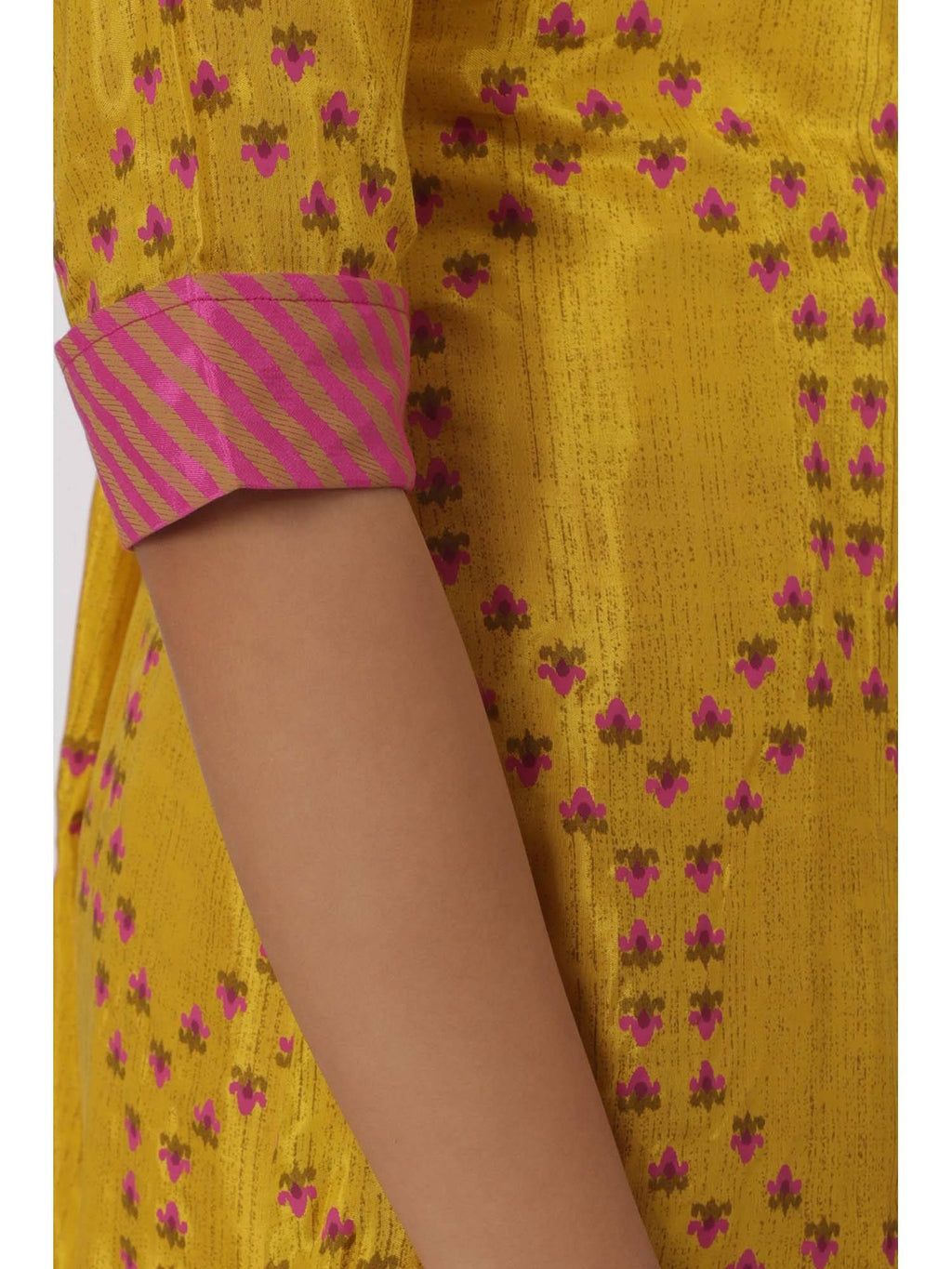 Yellow Geometric Printed A-Line Kurta | U3S - view 6