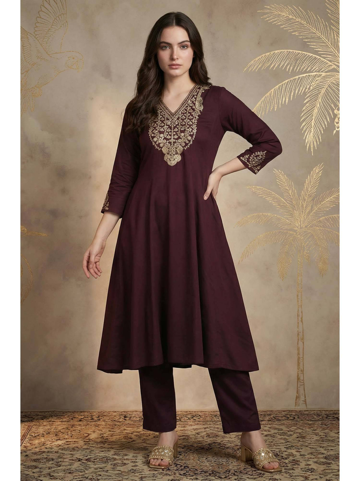 Purple Zari Embroidered Anarkali Kurta | FY93 - view 1