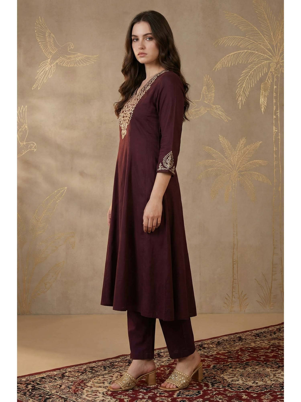 Purple Zari Embroidered Anarkali Kurta | FY93 - view 3