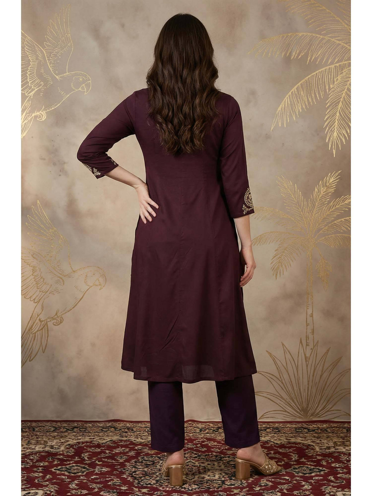 Purple Zari Embroidered Anarkali Kurta | FY93 - view 4
