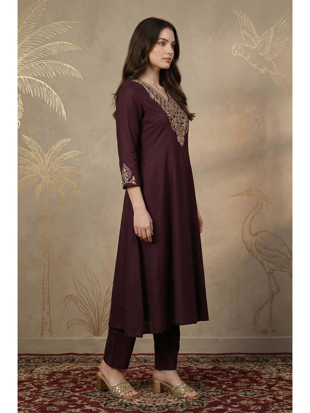 Purple Zari Embroidered Anarkali Kurta | FY93 - view 5