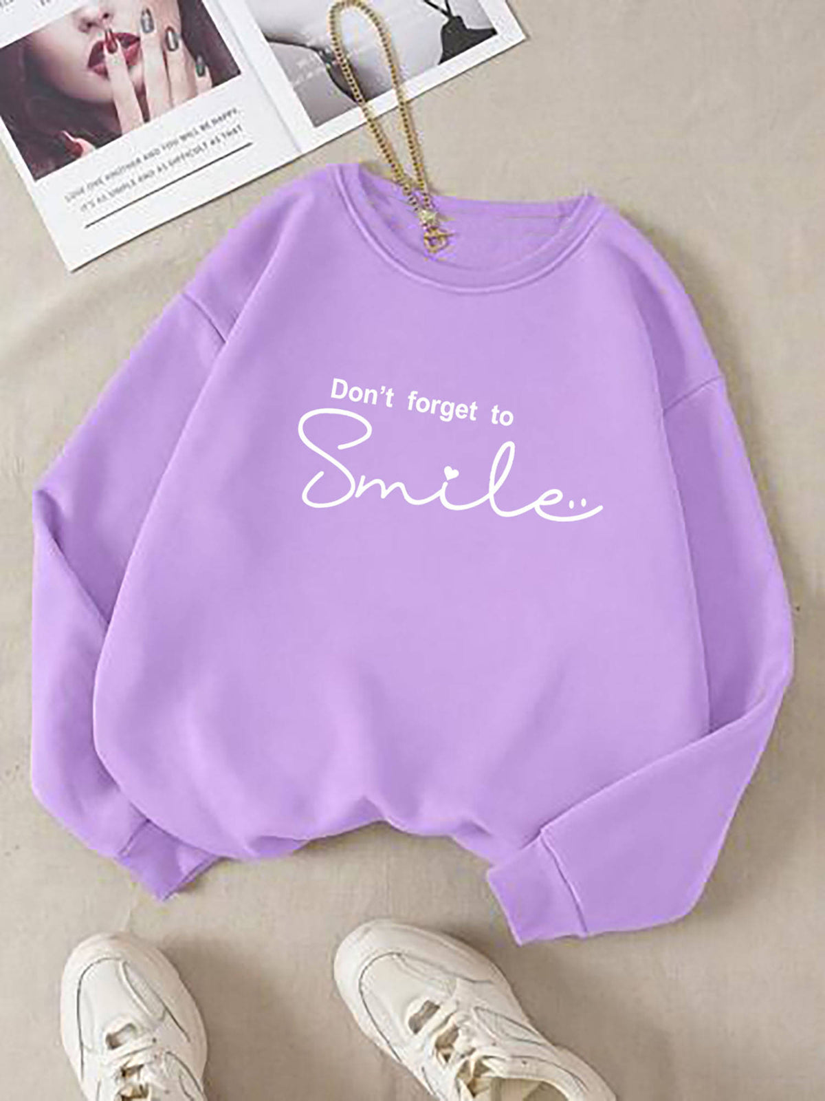 Women Full Sleeve Round Neck Printed Pink Sweatshirt | HD56 - view 11