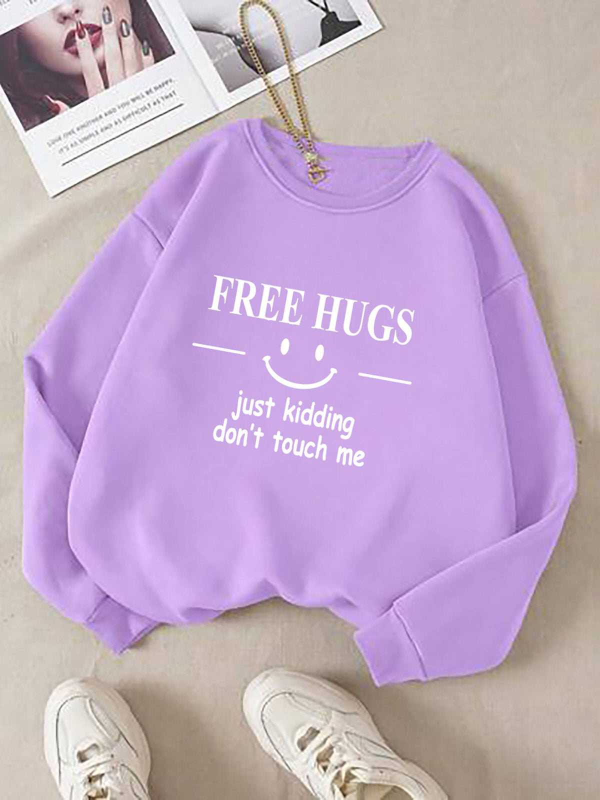 Women Full Sleeve Round Neck Printed Pink Sweatshirt | SS90 - view 6