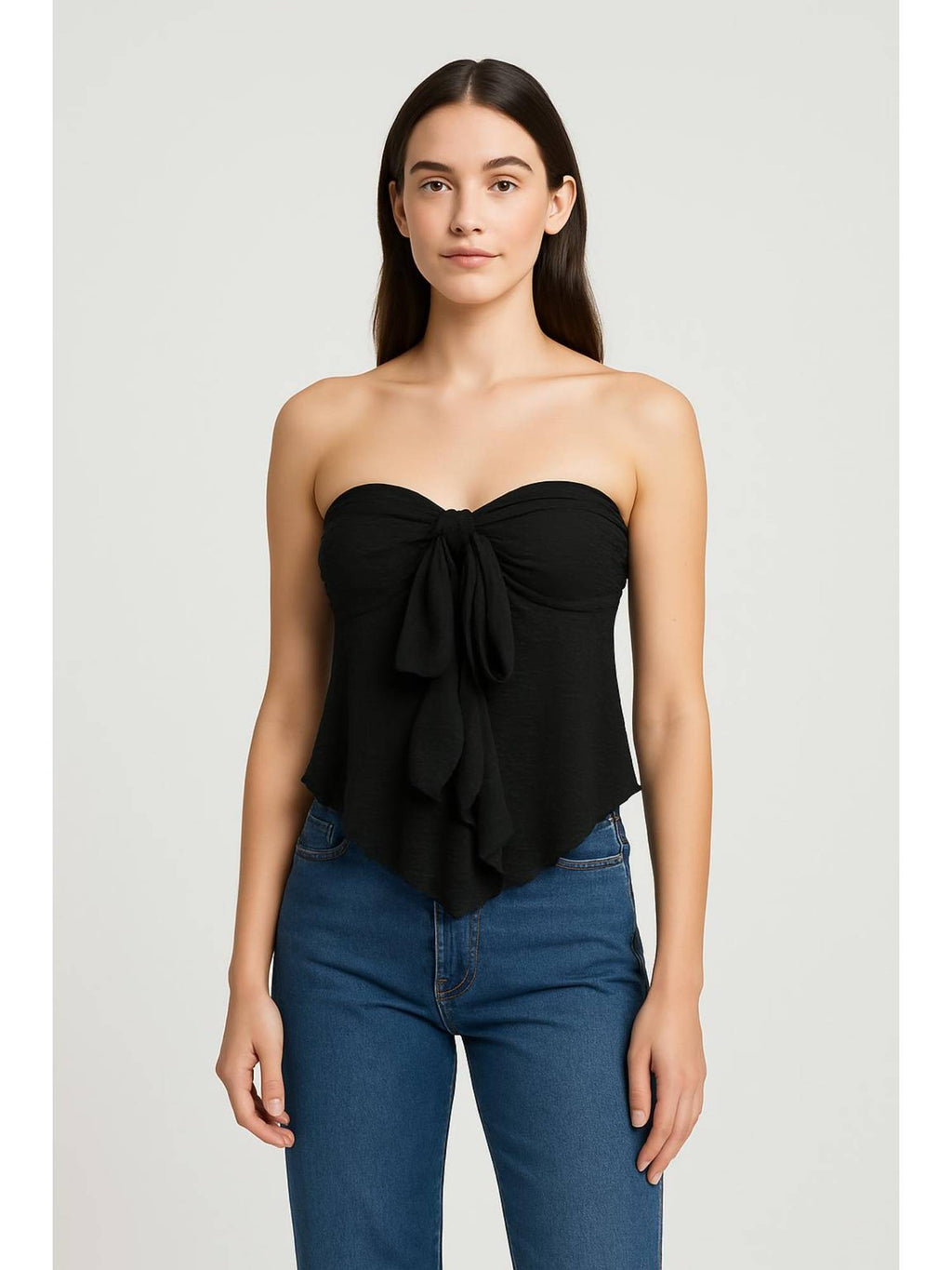 Black Floral Tie Front Tube Top | TT90 - view 1