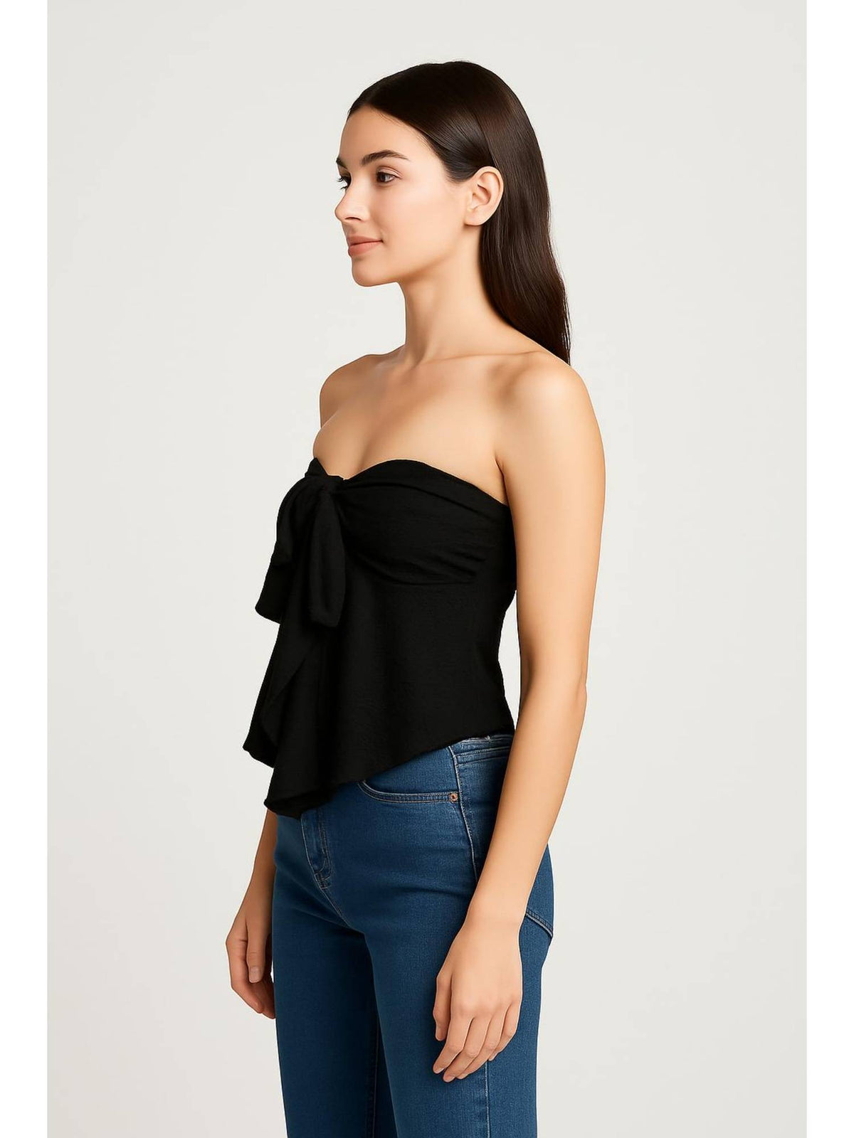Black Floral Tie Front Tube Top | TT90 - view 2