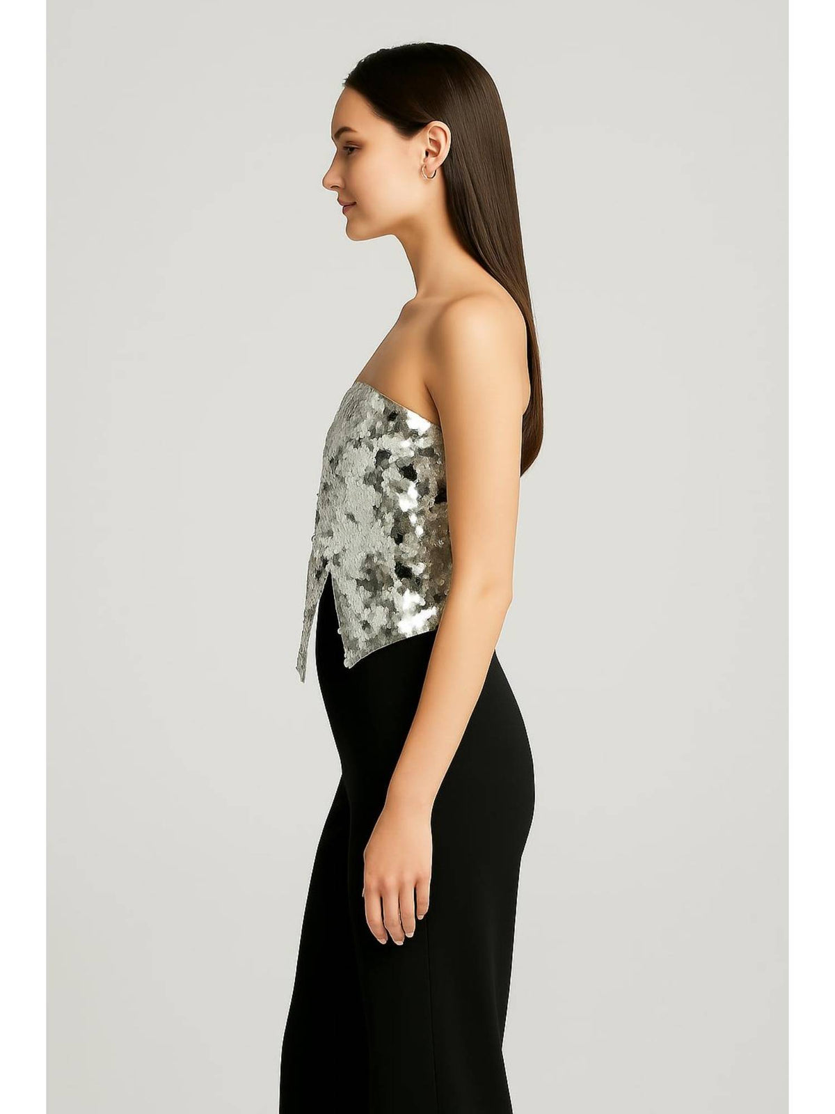 Sequin Asymmetrical Split Tube Crop Top | TT90 - view 2