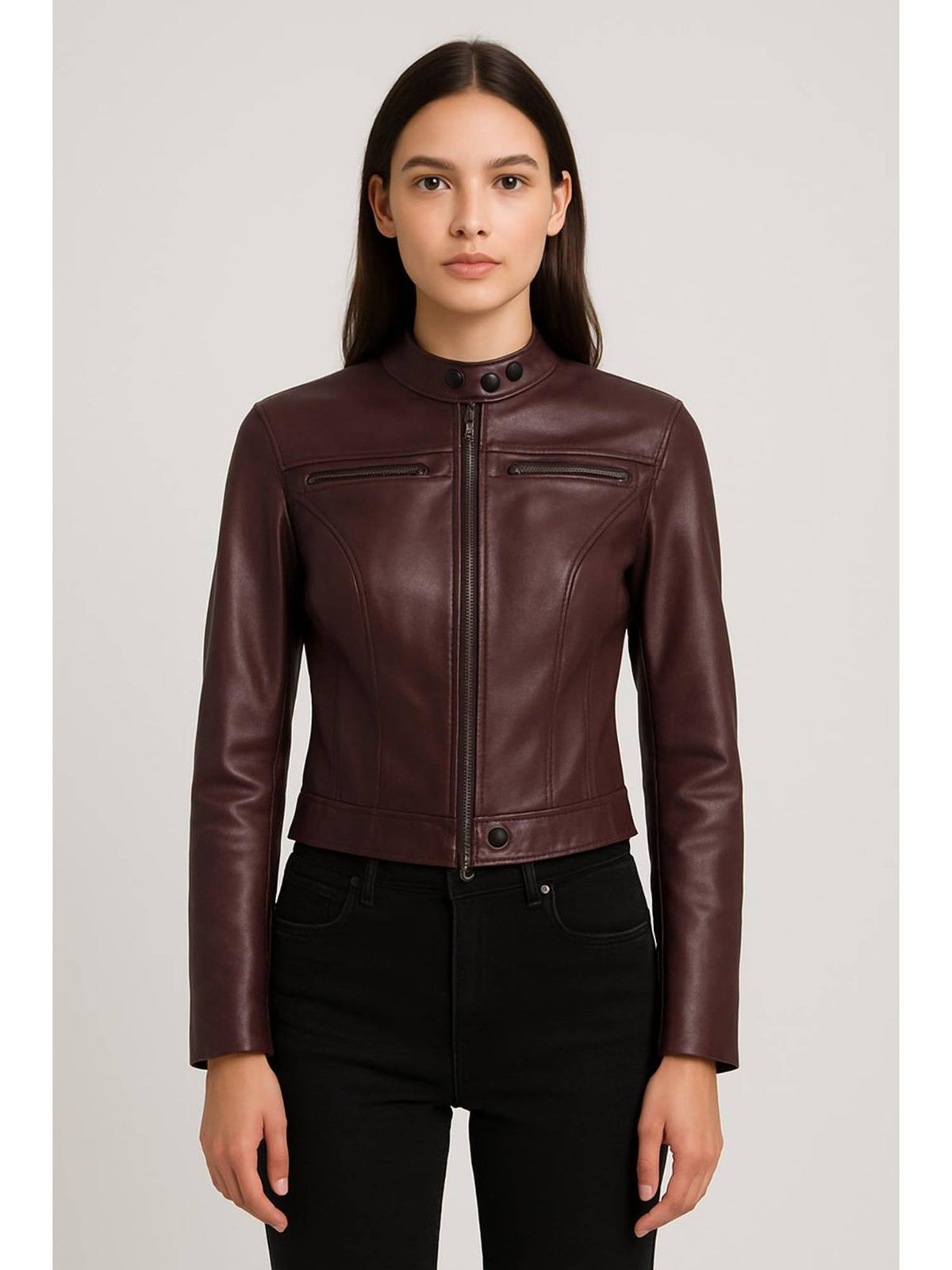 Faux Leather Stand Collar Zipper Biker Jacket | JC78 - view 1
