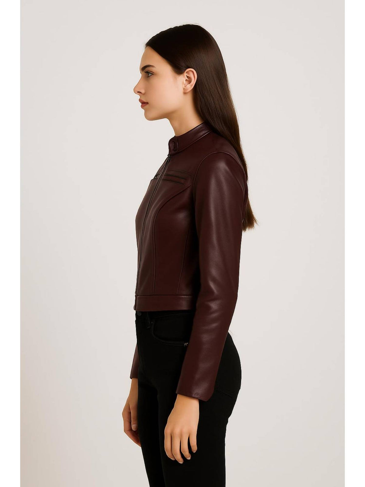Faux Leather Stand Collar Zipper Biker Jacket | JC78 - view 2