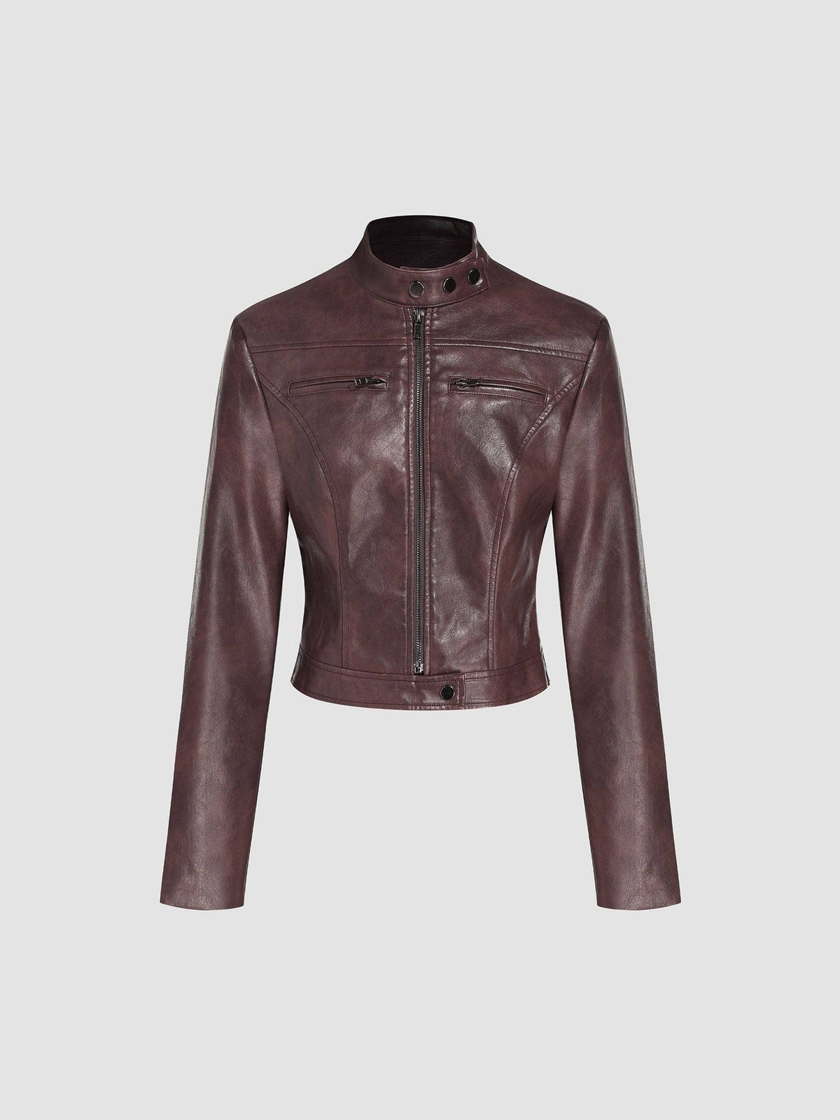 Faux Leather Stand Collar Zipper Biker Jacket | JC78 - view 4