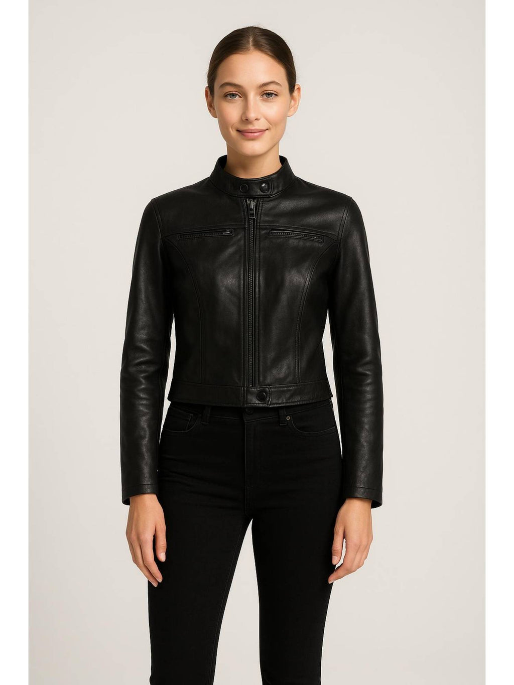 Faux Leather Stand Collar Zipper Biker Jacket | JC78 - view 1