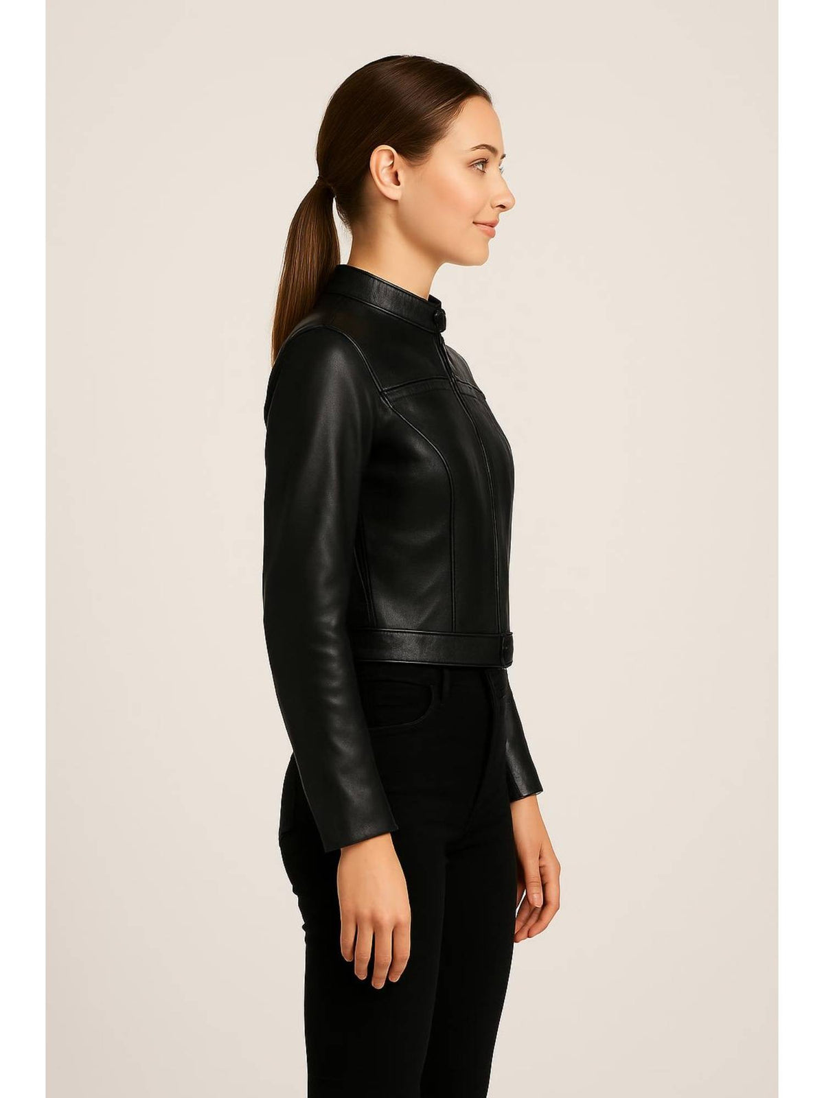Faux Leather Stand Collar Zipper Biker Jacket | JC78 - view 2