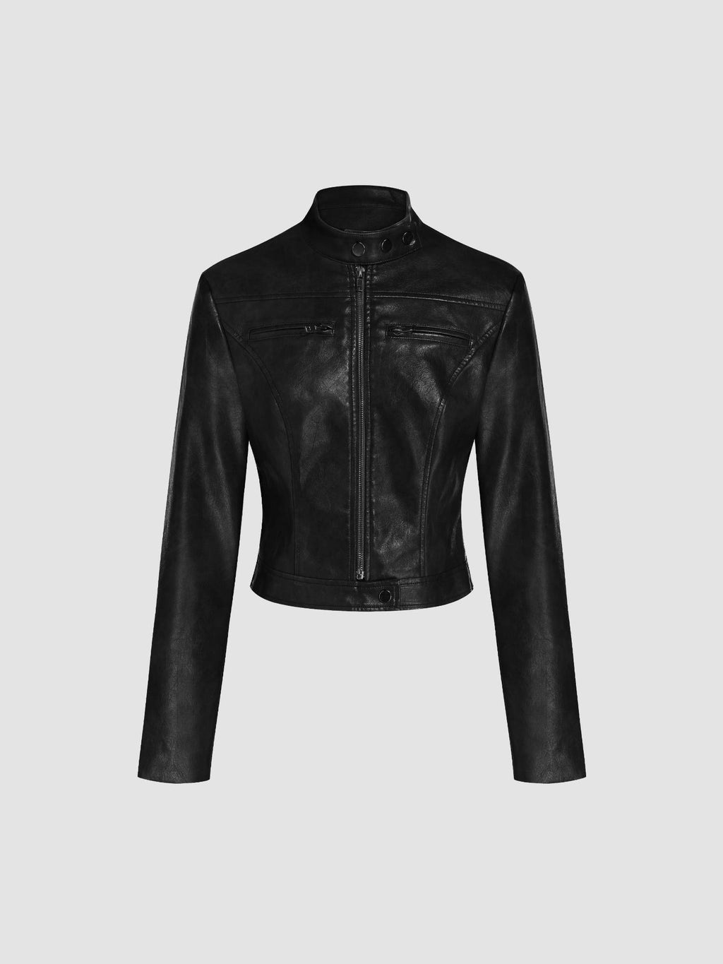 Faux Leather Stand Collar Zipper Biker Jacket | JC78 - view 4
