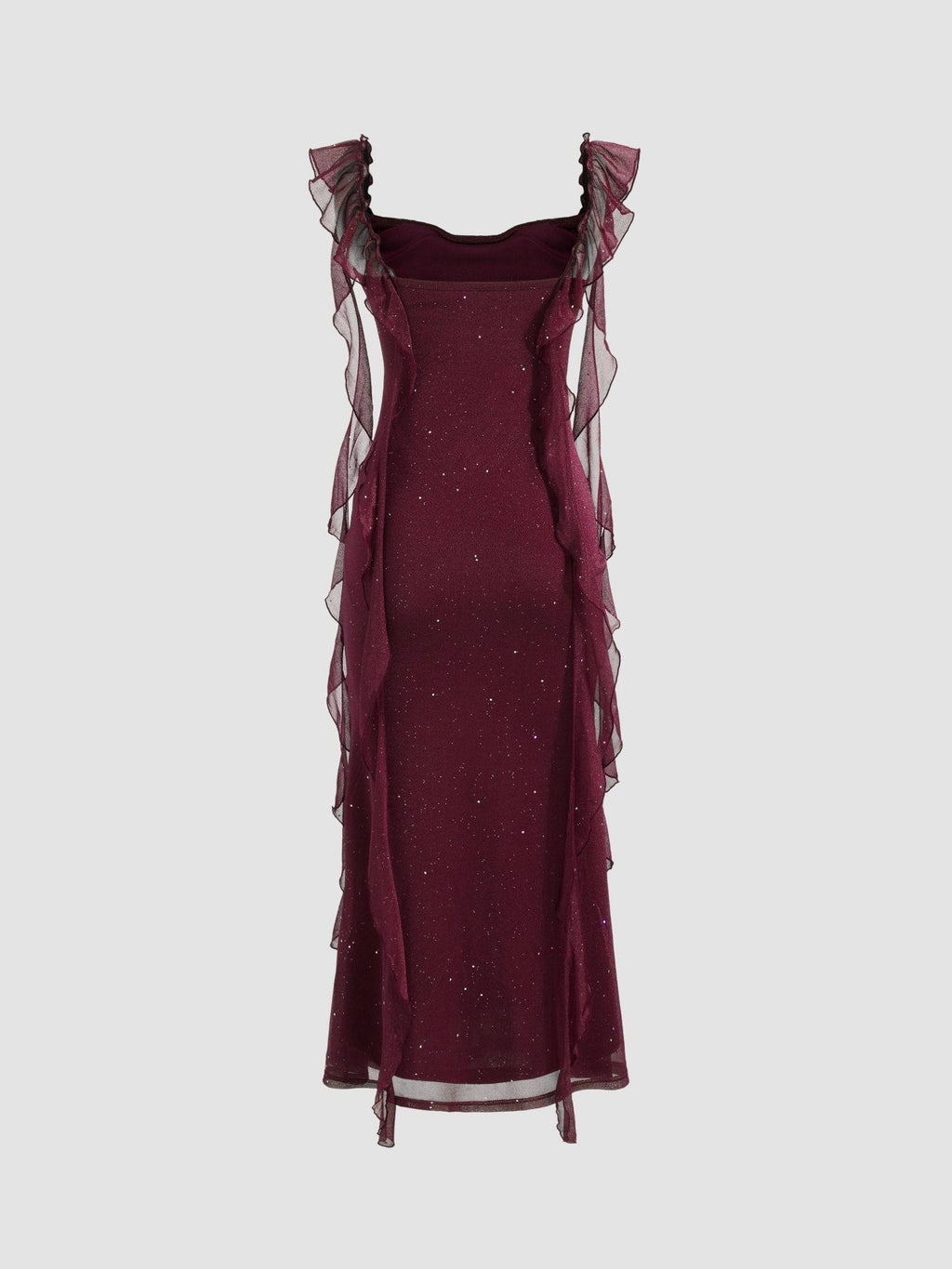 Cowl Neck Solid Glitter Ruffle Hem Maxi Dress | D56 - view 5