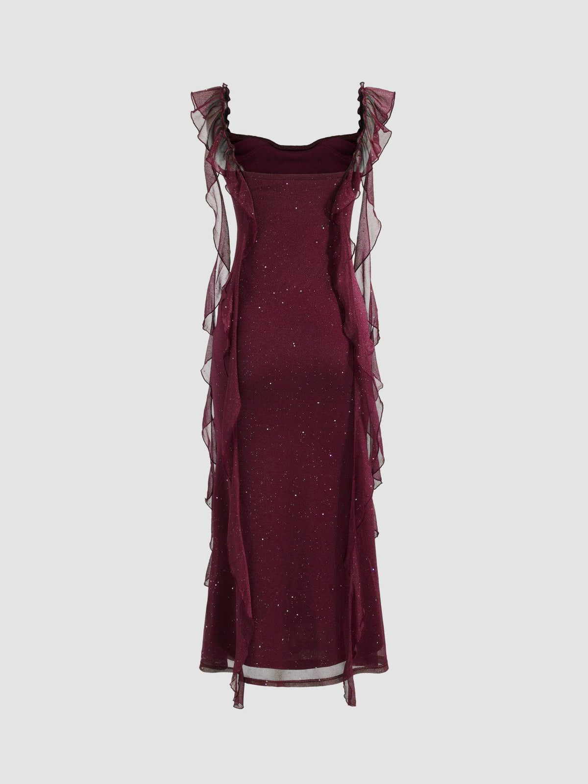 Cowl Neck Solid Glitter Ruffle Hem Maxi Dress | D56 - view 5