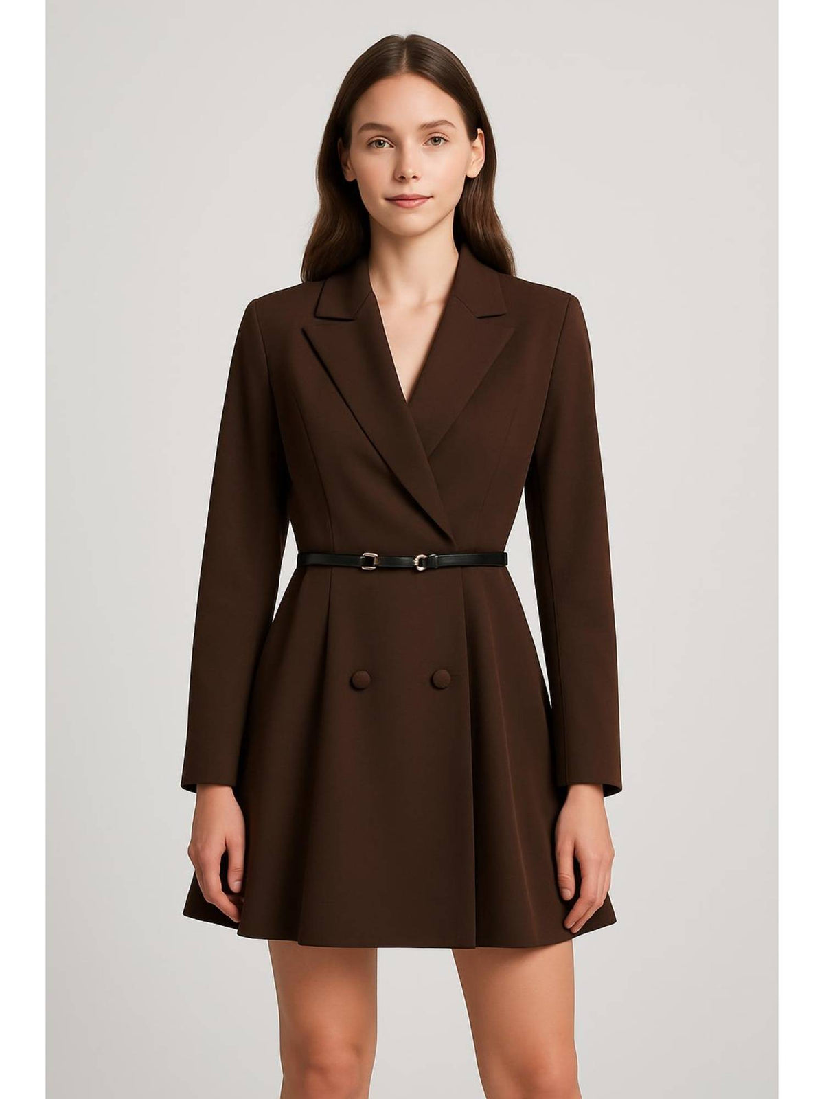 Notched Collar V-neck Mini Blazer Dress With Belt | D56 - view 7