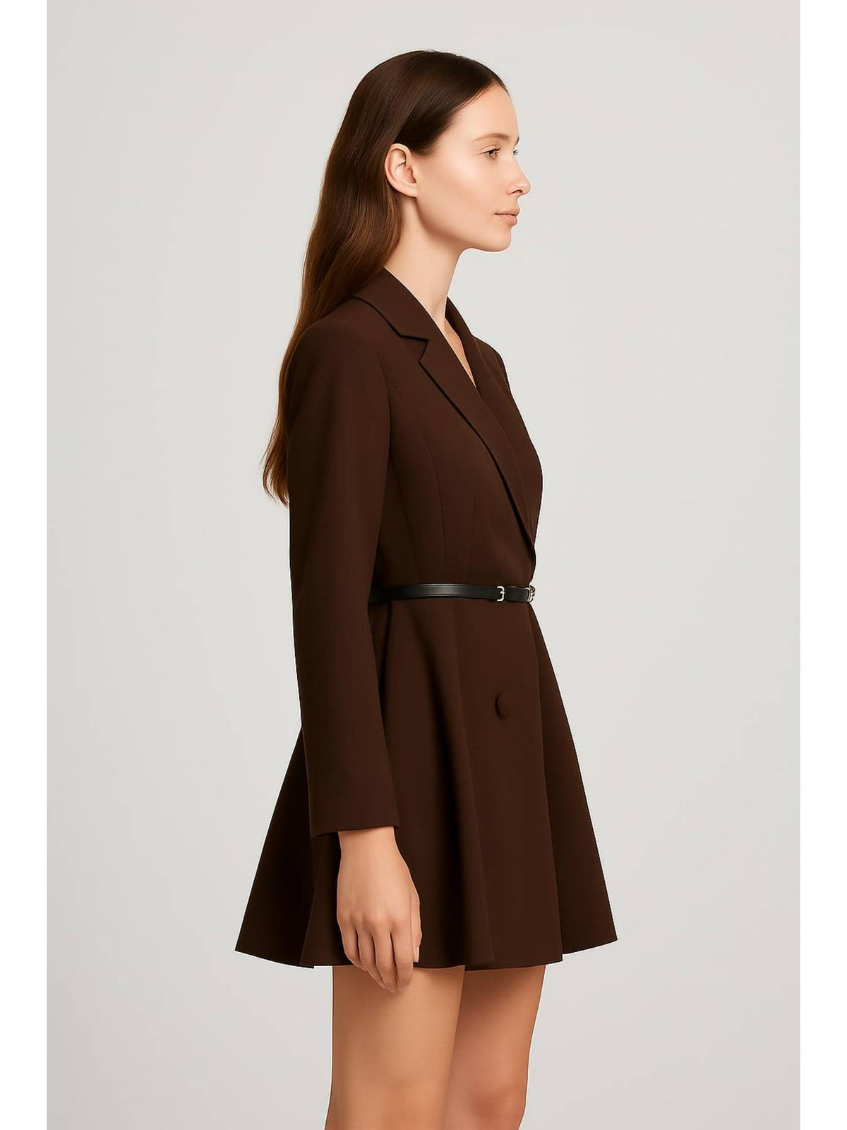 Notched Collar V-neck Blazer Dress With Belt | D56 - view 2