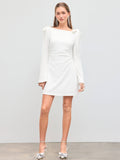 Boat Neckline Solid Ruched Bowknot Mini Dress | D56 - view 12