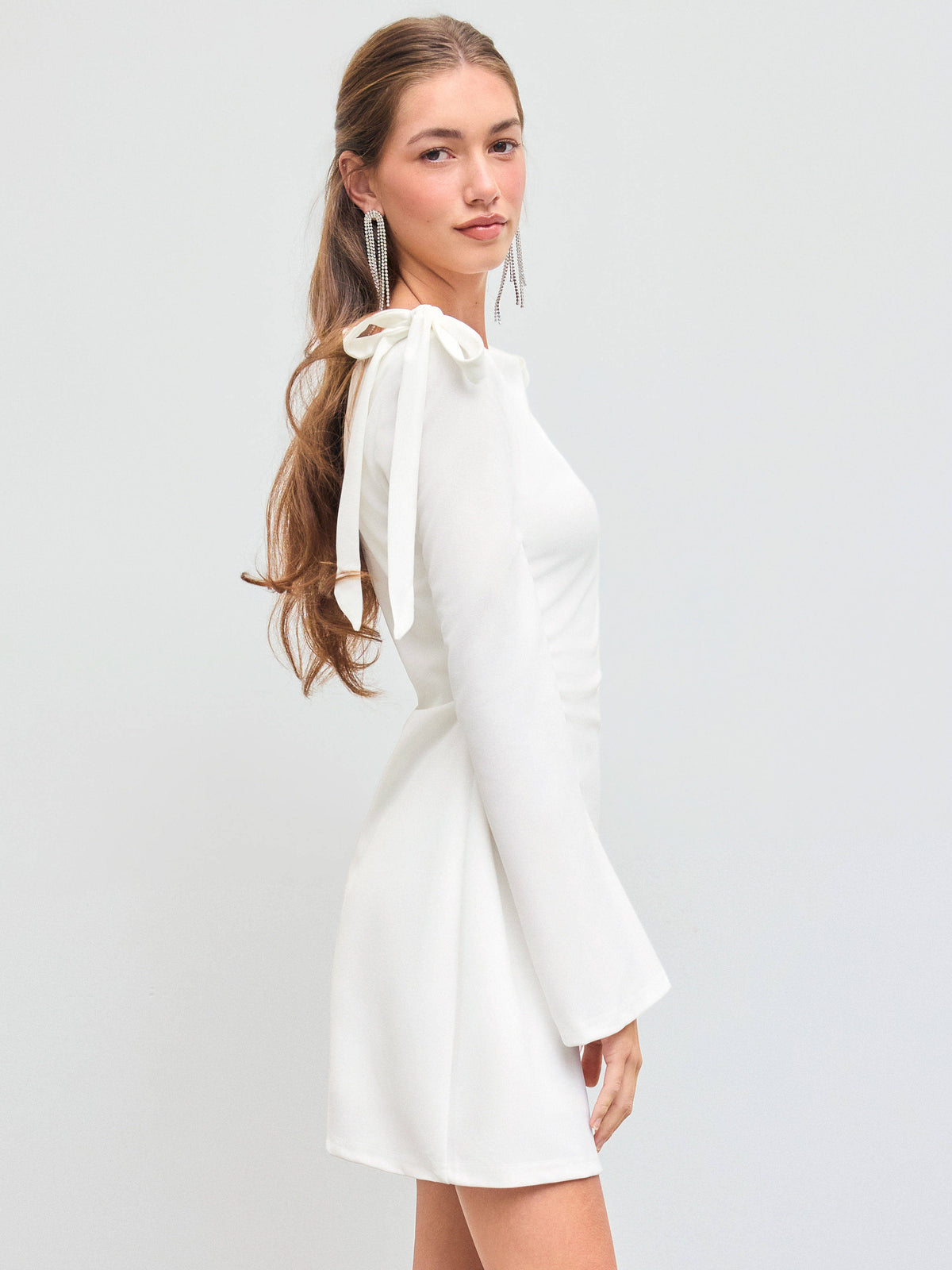 Boat Neckline Solid Ruched Bowknot Mini Dress | D56 - view 13