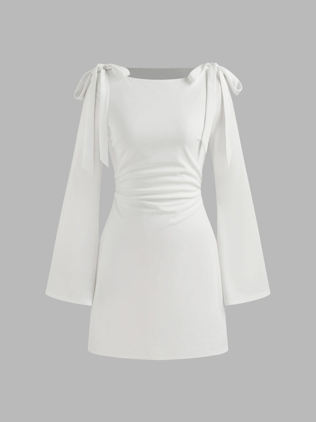 Boat Neckline Solid Ruched Bowknot Mini Dress | D56 - view 17