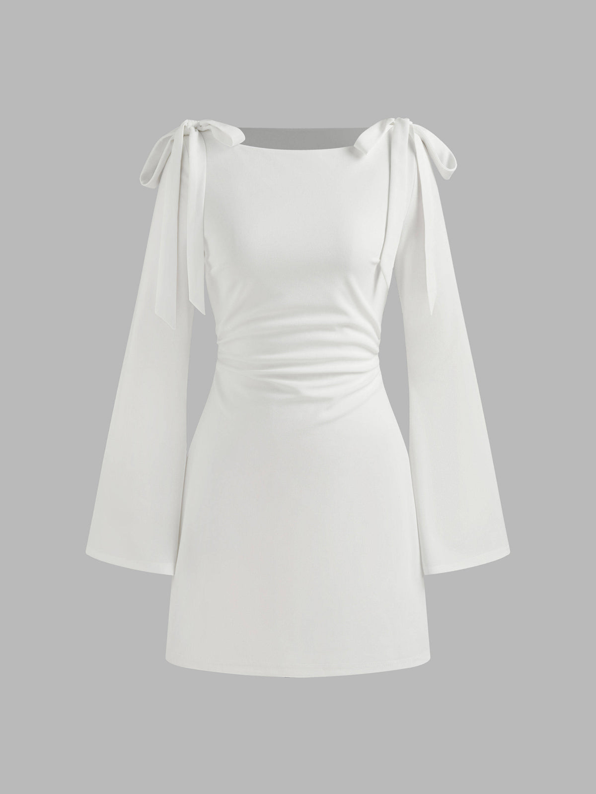 Boat Neckline Solid Ruched Bowknot Mini Dress | D56 - view 17