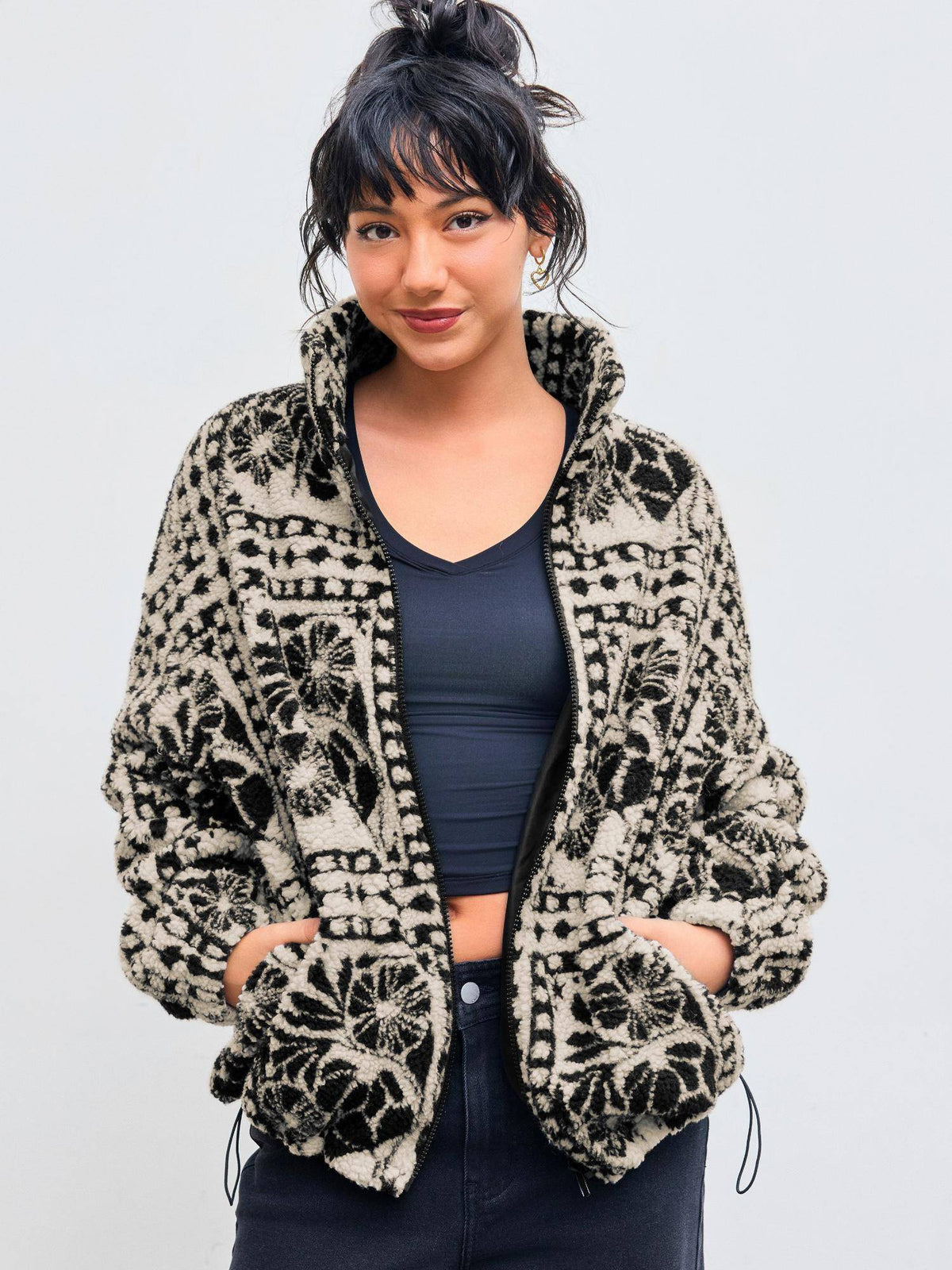 Printed Fleece Zip Front Jacket | JC78 - view 8