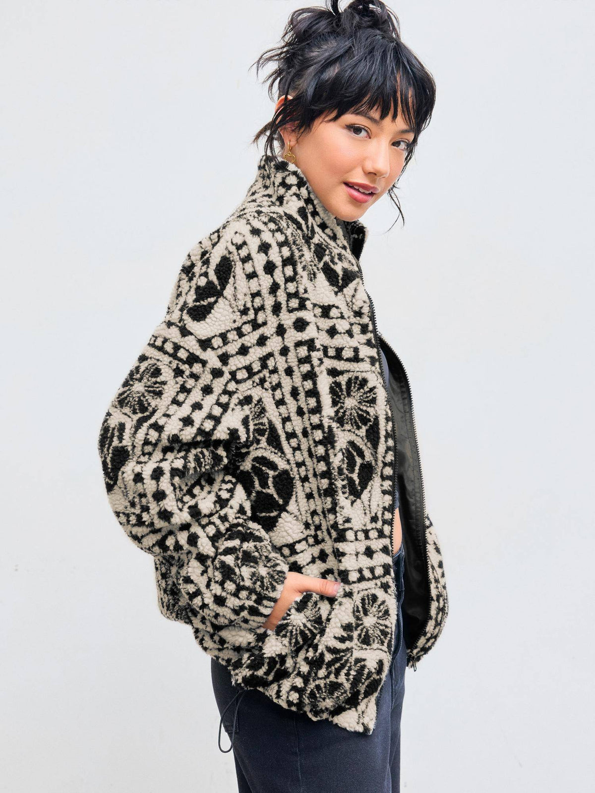 Printed Fleece Zip Front Jacket | JC78 - view 10