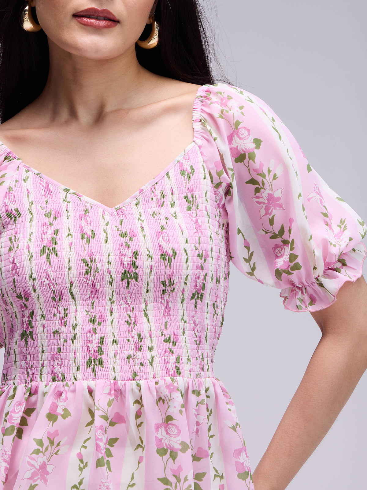 Multicolour Wide Neck Puff Sleeves Peplum Top | pt51 - view 5