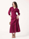 Fuchsia Pink V Neck Schiffli Dress | D56 - view 1