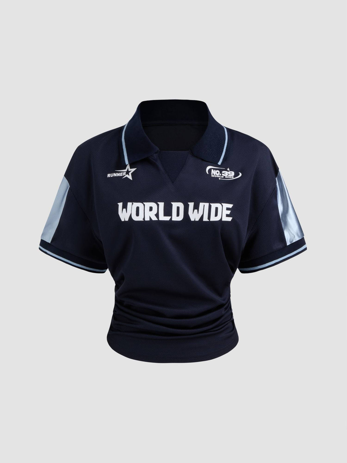 WORLD WIDE NO.39 Polo Contrasting Binding Ruched Short Sleeve Tee | TS56 - view 1