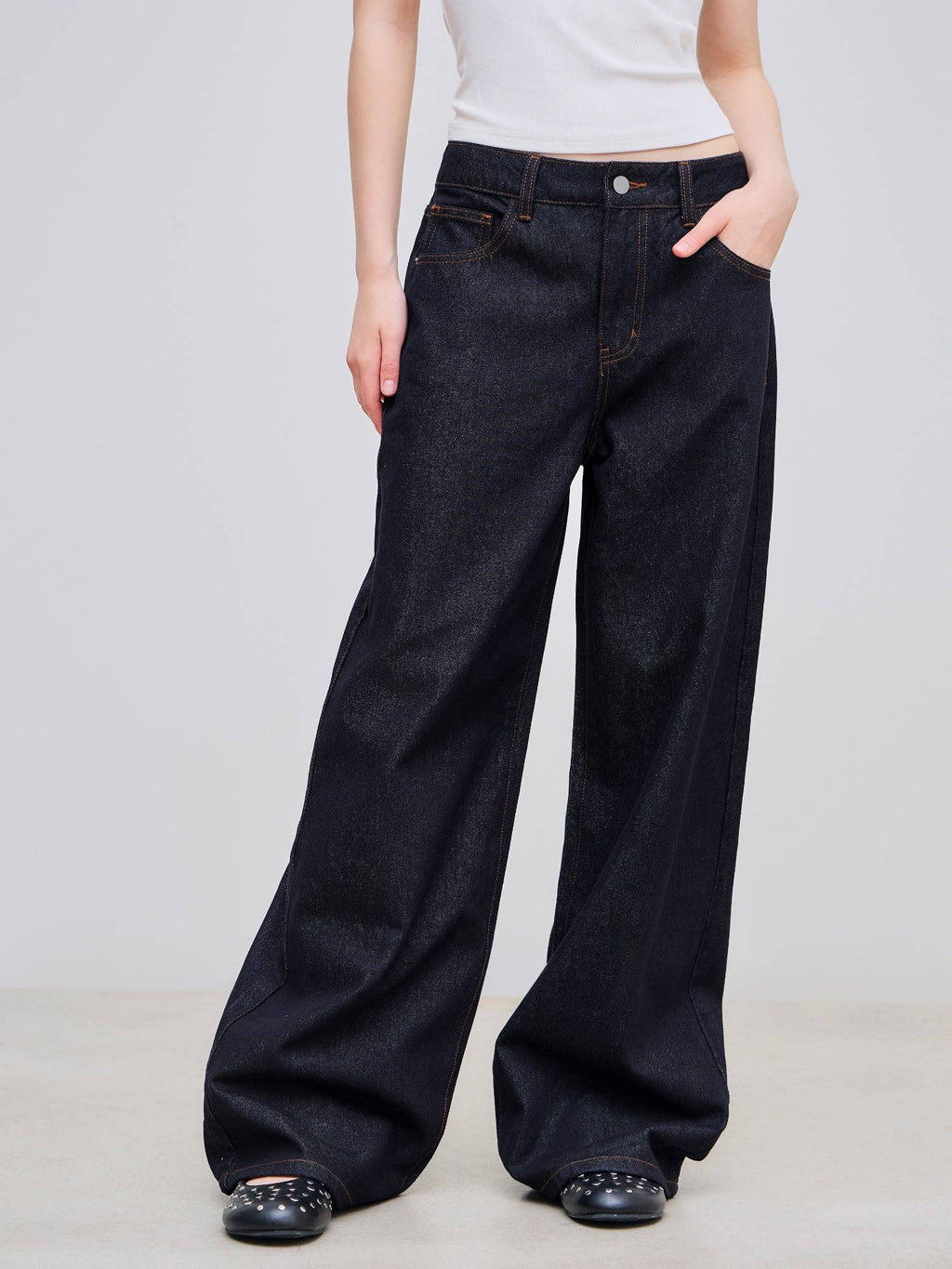 Denim Mid Rise Pocket Wide Leg Jeans | ST23 - view 1