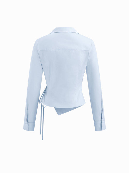 100% Cotton Collar V-neck Long Sleeve Wrap Tie Side Shirt | S67 - view 2
