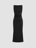 Satin Boat Neck Ruched Maxi Dress | D56 - view 11