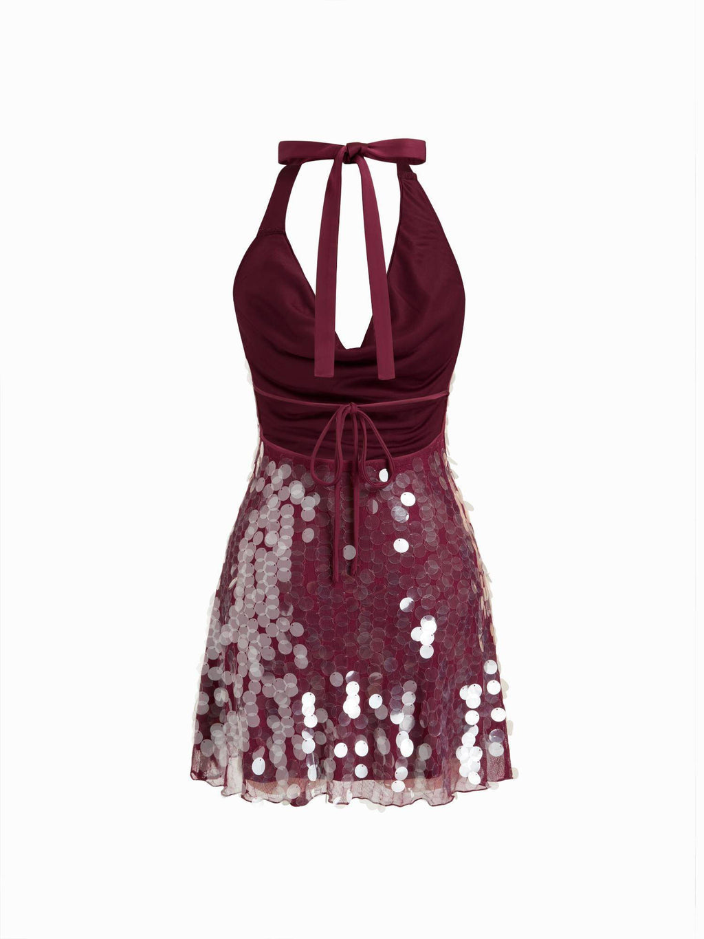 Sequin Halter Neckline Backless Lettuce Trim Dress | D56 - view 2