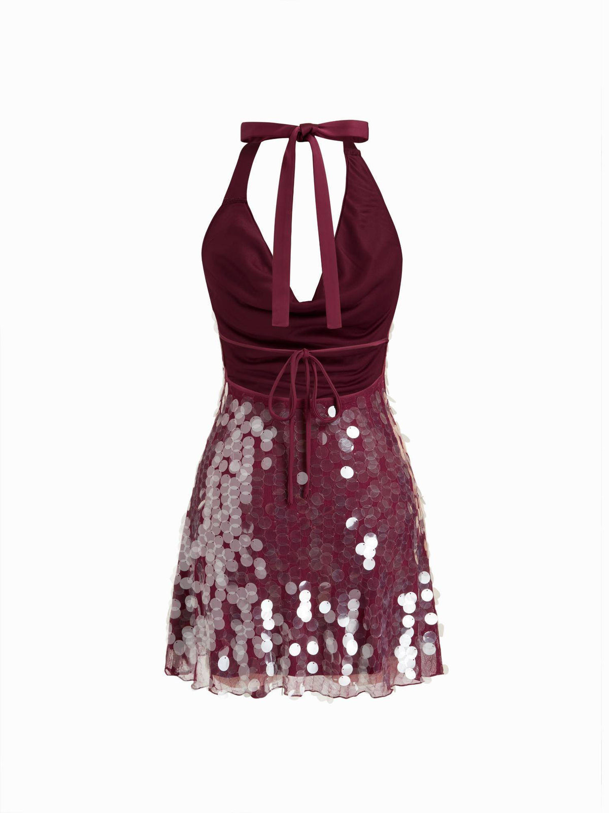 Sequin Halter Neckline Backless Lettuce Trim Dress | D56 - view 2