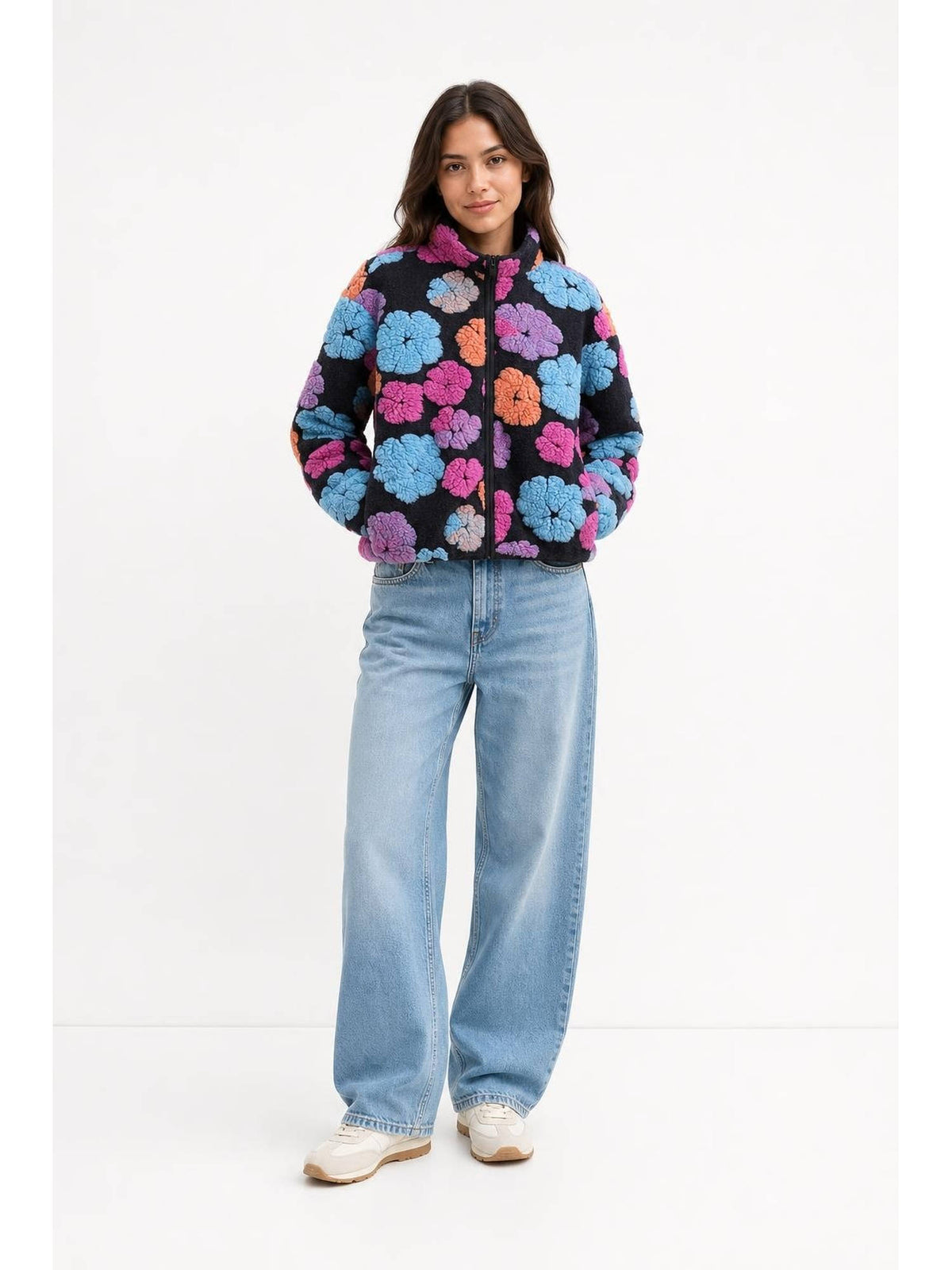 Teddy Fleece Women's Oversized Floral Winter Jacket Multi-Color | JC78 - view 1