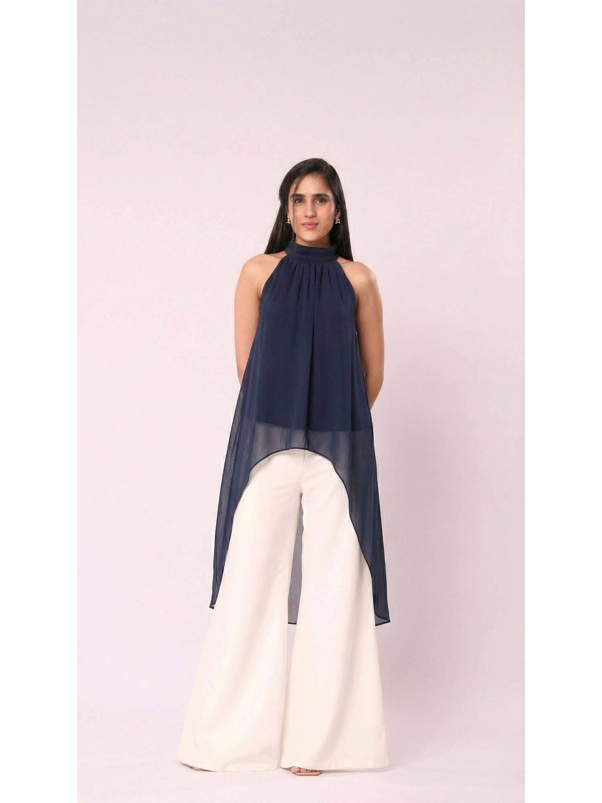 Women Blue Chiffon Solid Top | HT67 - view 2