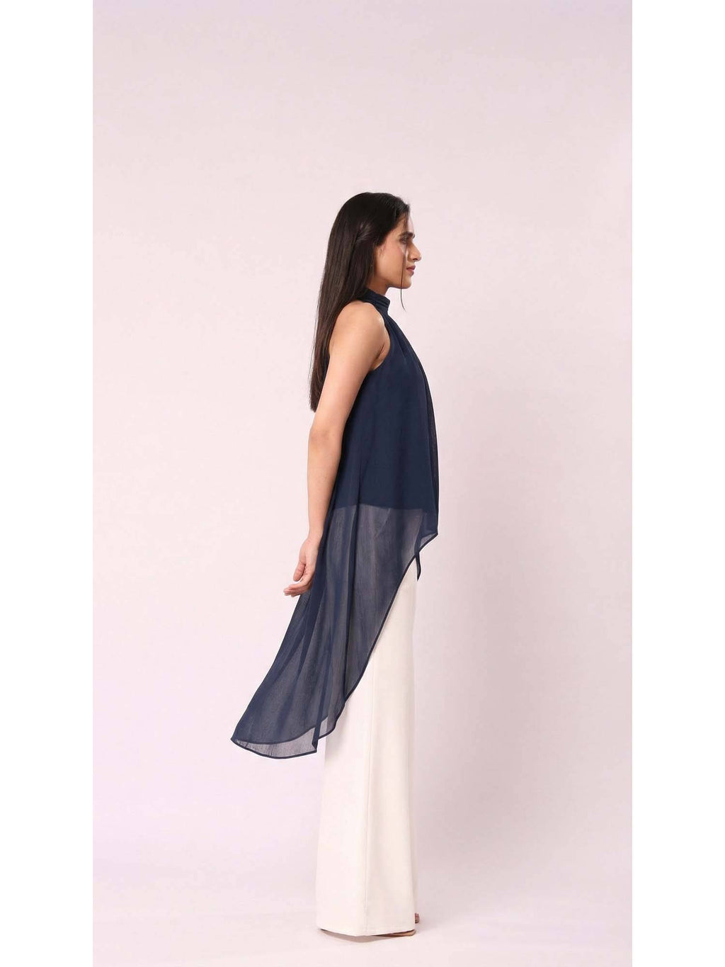 Women Blue Chiffon Solid Top | HT67 - view 3