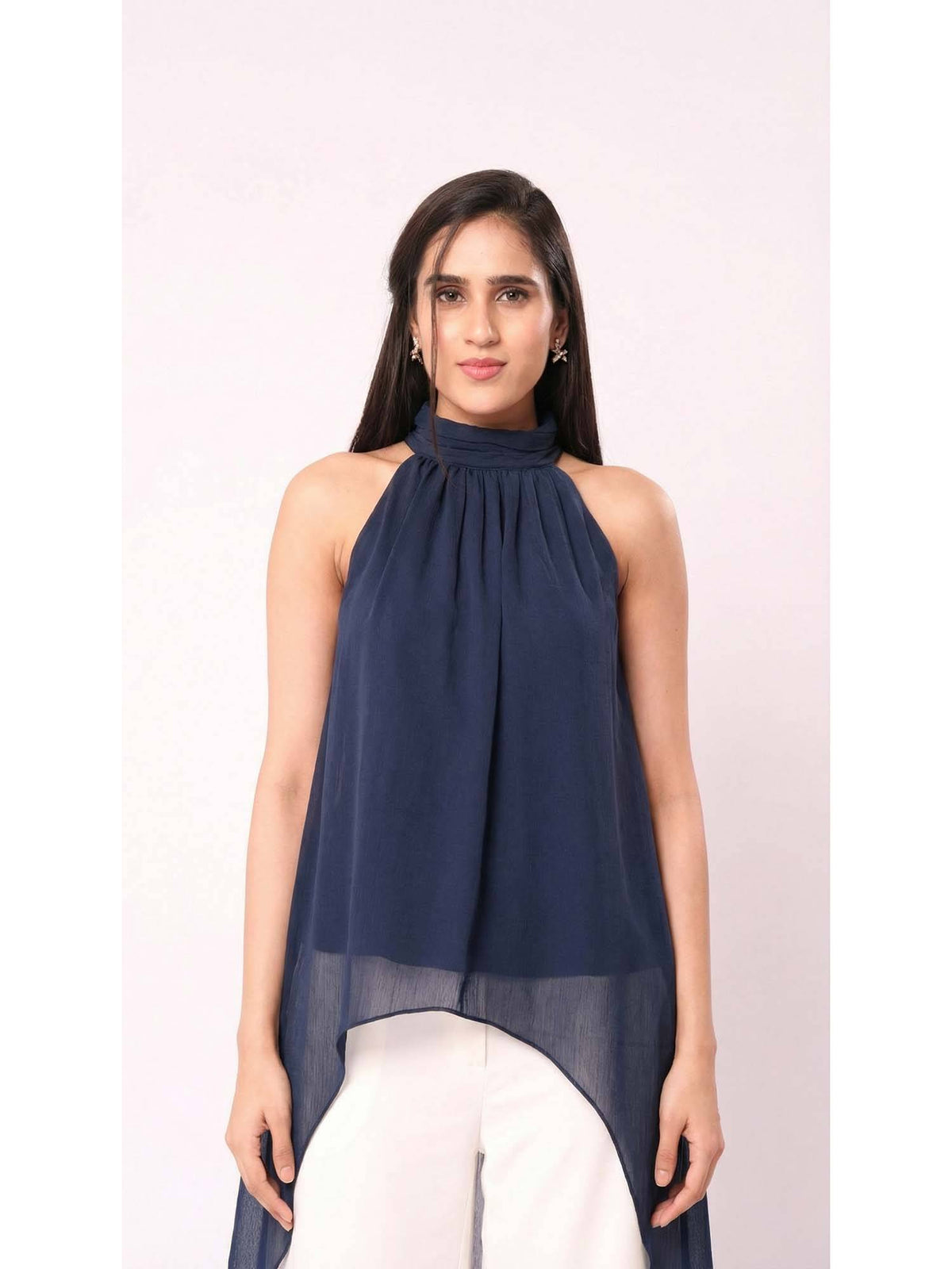 Women Blue Chiffon Solid Top | HT67 - view 4