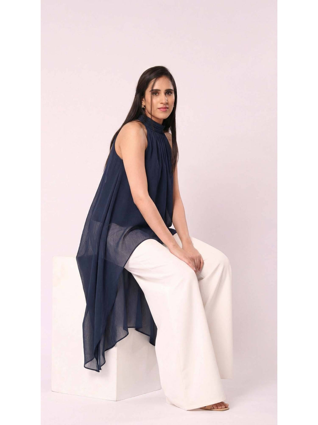 Women Blue Chiffon Solid Top | HT67 - view 5