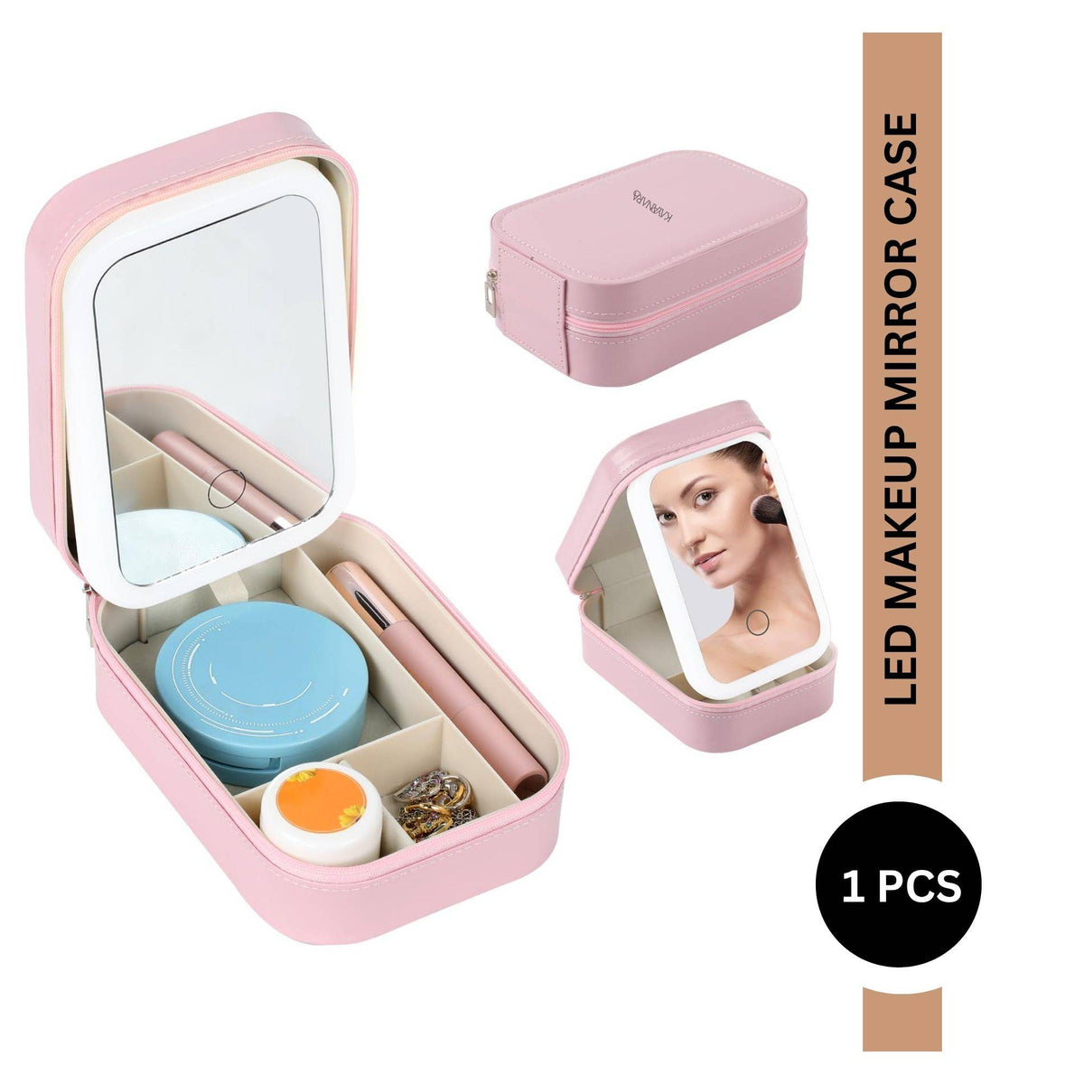 Makeup Organizer With Led Mirror, Travel Case With Jewelry Storage And 3 Color Light | C83 - view 1
