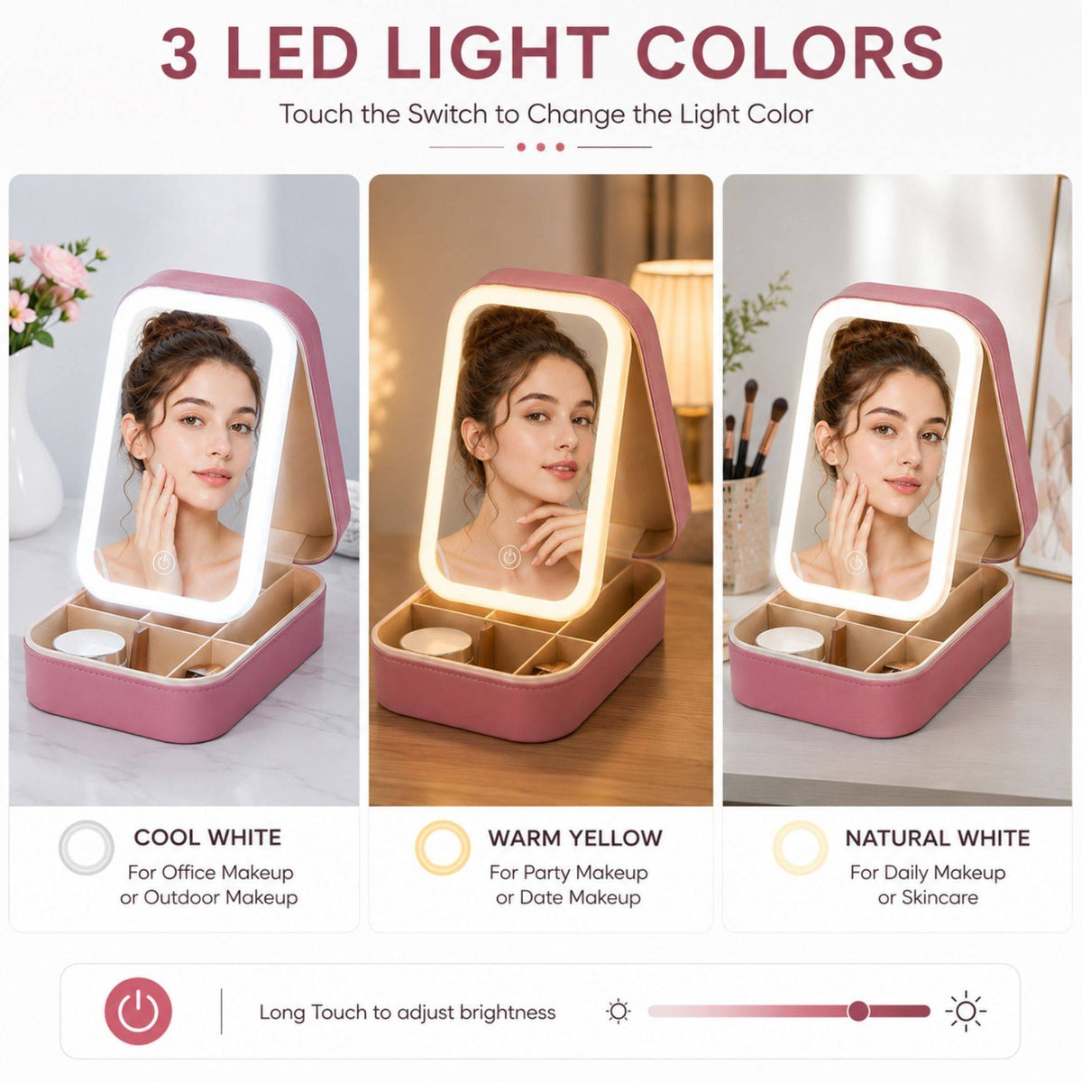 Makeup Organizer With Led Mirror, Travel Case With Jewelry Storage And 3 Color Light | C83 - view 2